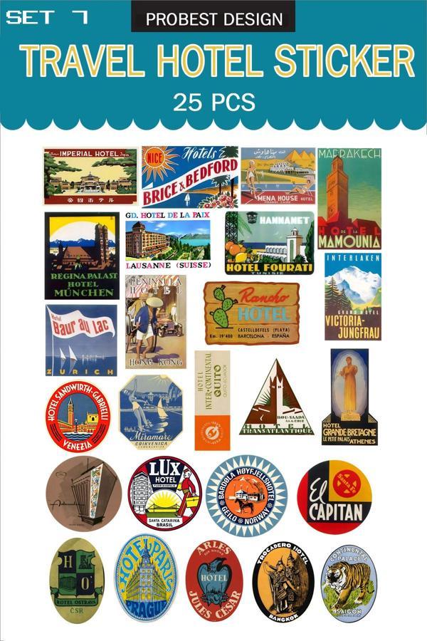 Probest Seyahat Retro Otel Temalı Bavul Etiketleri, Retro Sticker - Image 1