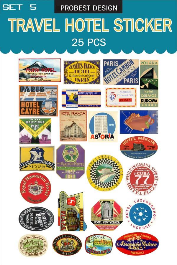 Probest Seyahat Retro Otel Temalı Bavul Etiketleri, Retro Sticker - Image 1