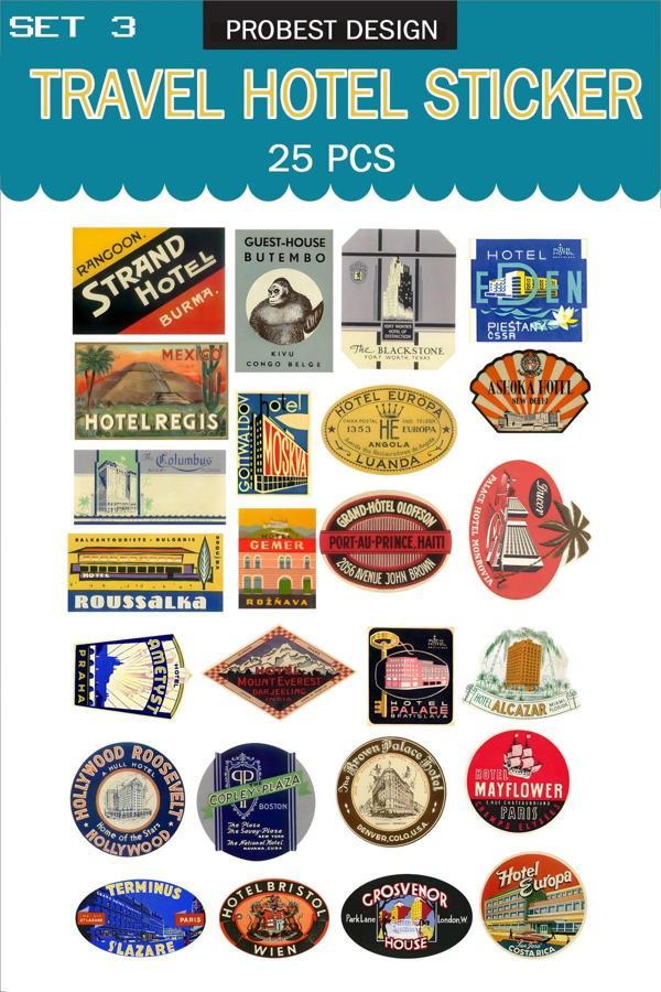 Probest Seyahat Retro Otel Temalı Bavul Etiketleri, Retro Sticker - Image 1