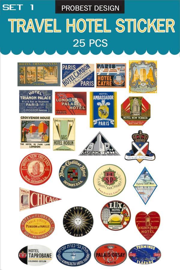 Probest Seyahat Retro Otel Temalı Bavul Etiketleri, Retro Sticker - Image 1