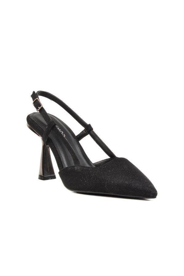 Ayakmod 459158 Z Siyah Simli Tekstil Kadın Abiye Ayakkabı Stiletto Düğün Nişan Ayakkabısı - Image 1