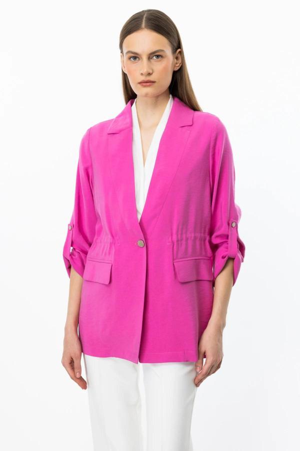 Ekol Kadın Beli Bağcıklı Kapak Cepli Ceket 4142 Pink - Image 1