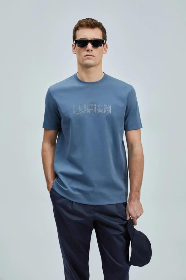Lufian Thınk Modern Grafik T- Shirt Koyu Mavi 111020240 - Image 1