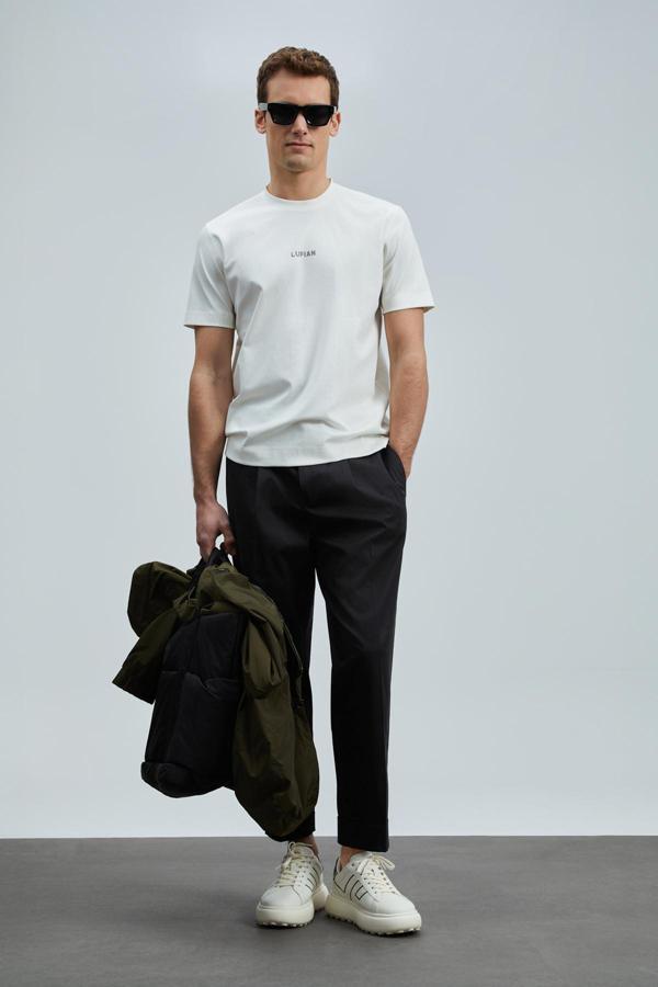 Lufian Erkek Marcus Modern Grafik T-Shirt 111020235 Kırık Beyaz - Image 1