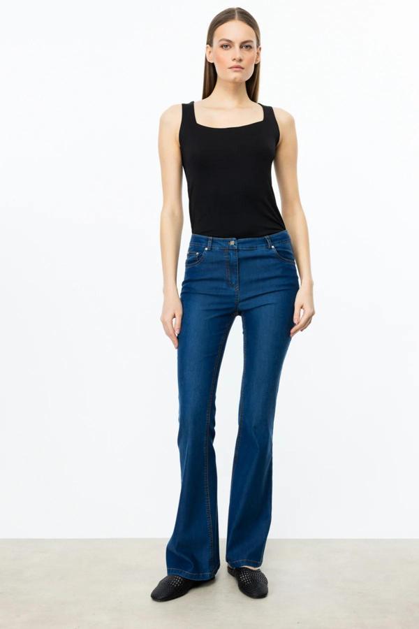 Ekol Kadın Beş Cep İspanyol Paça Pantolon 2118 Indigo - Image 1