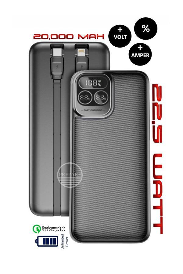 20,000 mAh Volt+Watt Yeni Nesil Gösterge Dahili Kablolu 22,5w PD Qualcoom Fast Hızlı Şarj Powerbank - Image 1