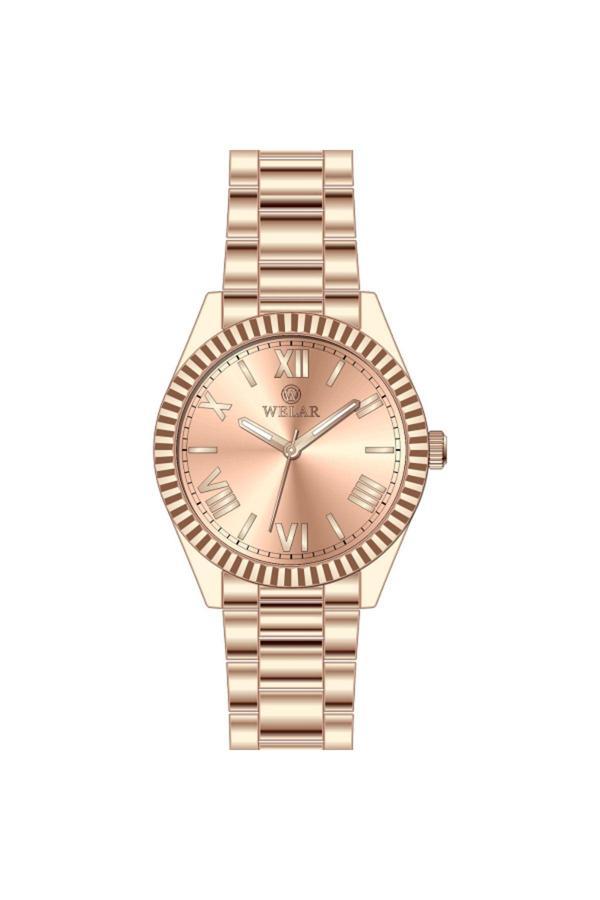 Welar 3307-6 Rose Kadran Rose Kaplama Kordon & Çelik Kadın Kol Saati - Image 1