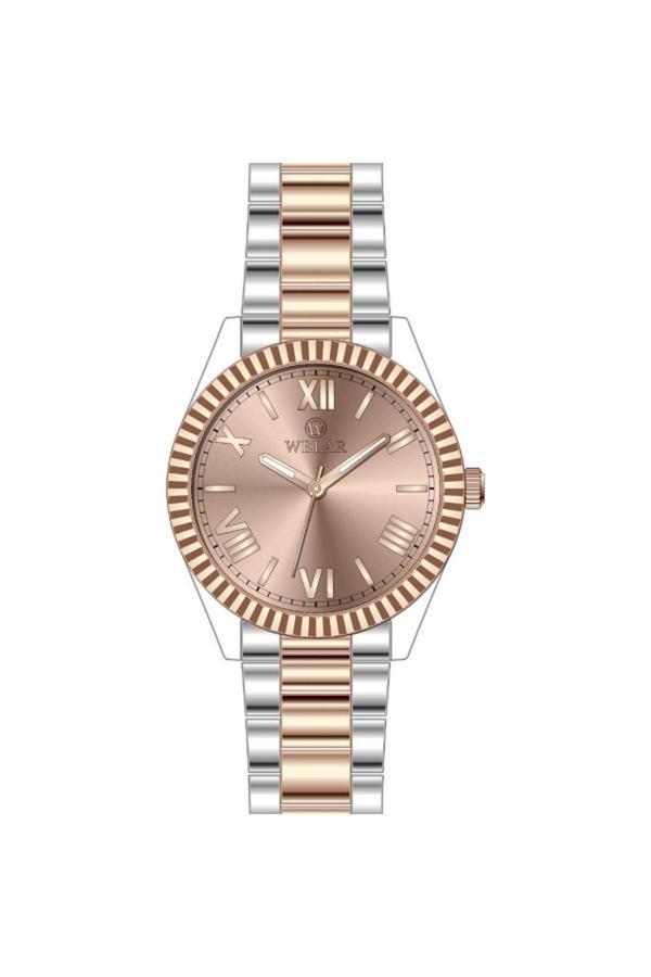 Welar 3307-8 Rose Kadran Rose Ve Gümüş Kaplama Kordon & Çelik Kadın Kol Saati - Image 1
