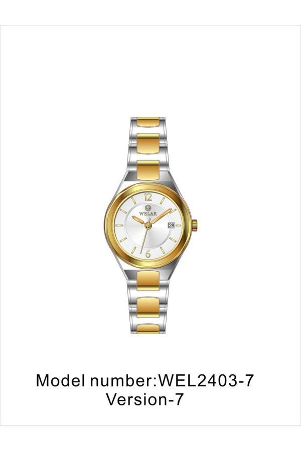 Welar Wel2403-1 Taşlı Gold/Gümüş Renk Paslanmaz Çelik Kadın Kol Saati - Image 1