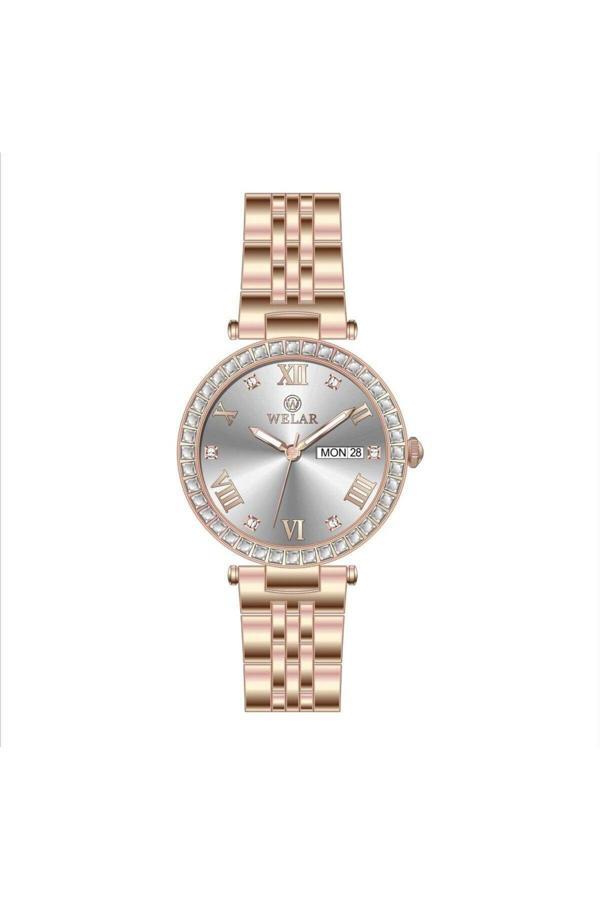 Welar Wel3309-3 Beyaz Kadran Ve Rose Gold Kaplama Kordon Çelik Kadın Kol Saati - Image 1