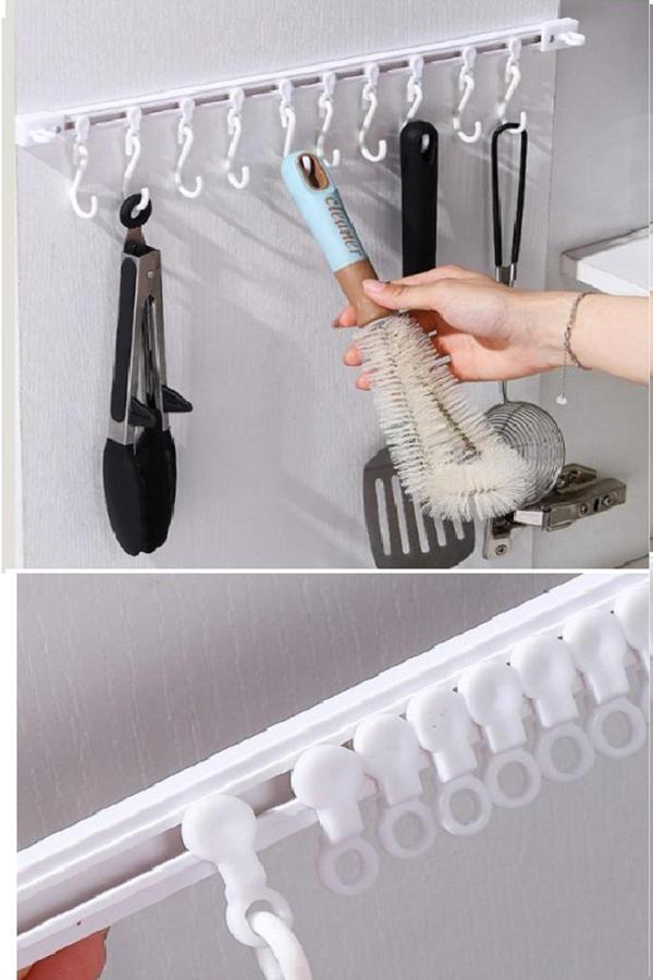 Yapışkan Veya Vida Sabitlemeli Hareketli 10 Kancalı Askı Mutfak Banyo Elbise Askısı - Image 1