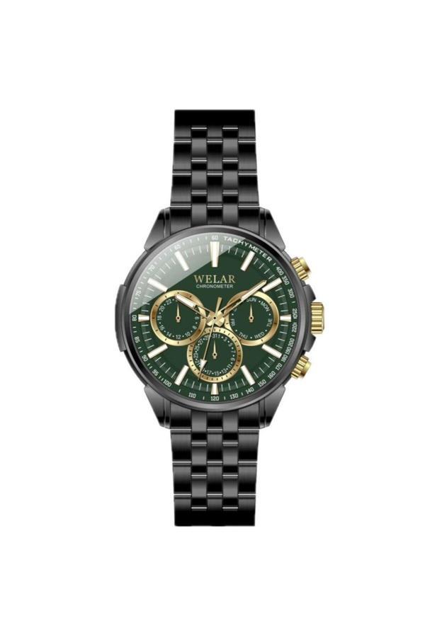 Welar Wel3433-6 Fonksiyonlu Yeşil Kadran Ve Siyah Kaplama Kordon Çelik Erkek Kol Saati - Image 1