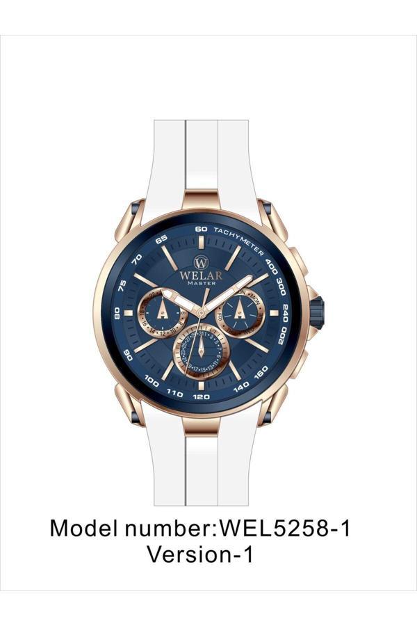 Welar Wel5258-1 Lacivert Kadran Ve Silikon Kordon Gold Kaplama Çelik Erkek Saati - Image 1