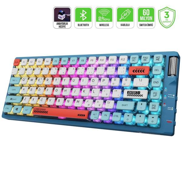 GamePower Sense TKL RGB Wireless/Bluetooth/Kablolu Mekanik Red Switch Gaming Klavye - Image 1