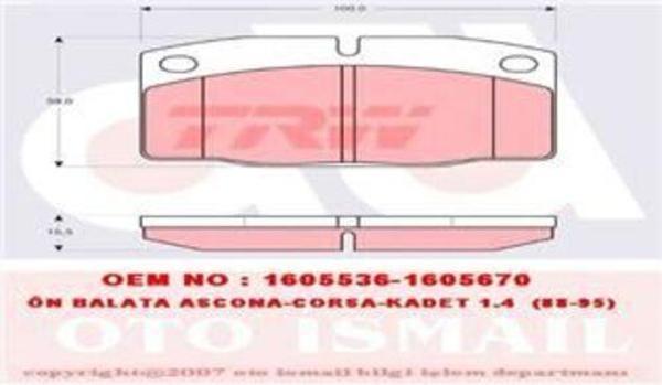 Trw Gdb199 Fren Balatası Ön Vectra A 88- Corsa A 82- Omega A 86- Ascona B 75- Ascona C 81-88 Kadett D 79- Kadett E 84- Rekord E 77- Manta B 75-  - Image 1