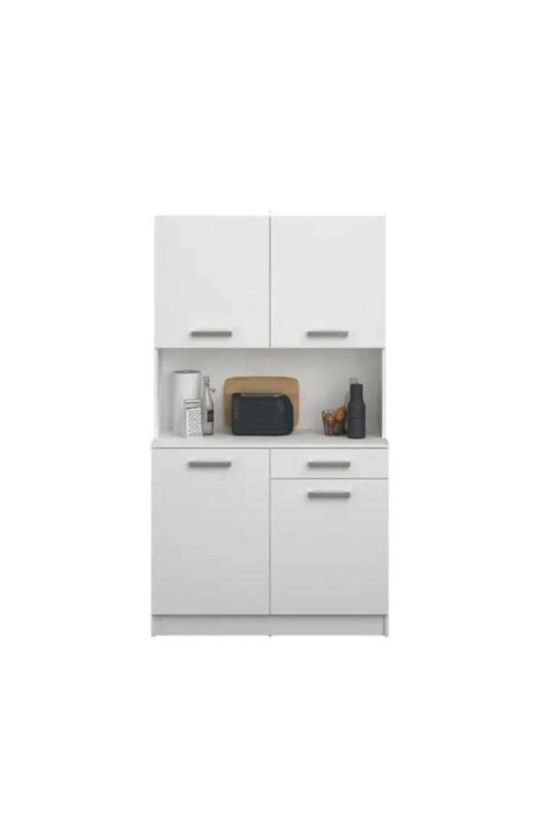 T Designo Arslan Çok Amaçlı Dolap-Mikrodalga-Erzak-Airfryer-Mutfak-Kiler Dolabı-Kahve Köşesi-Beyaz-100Cm - Image 1