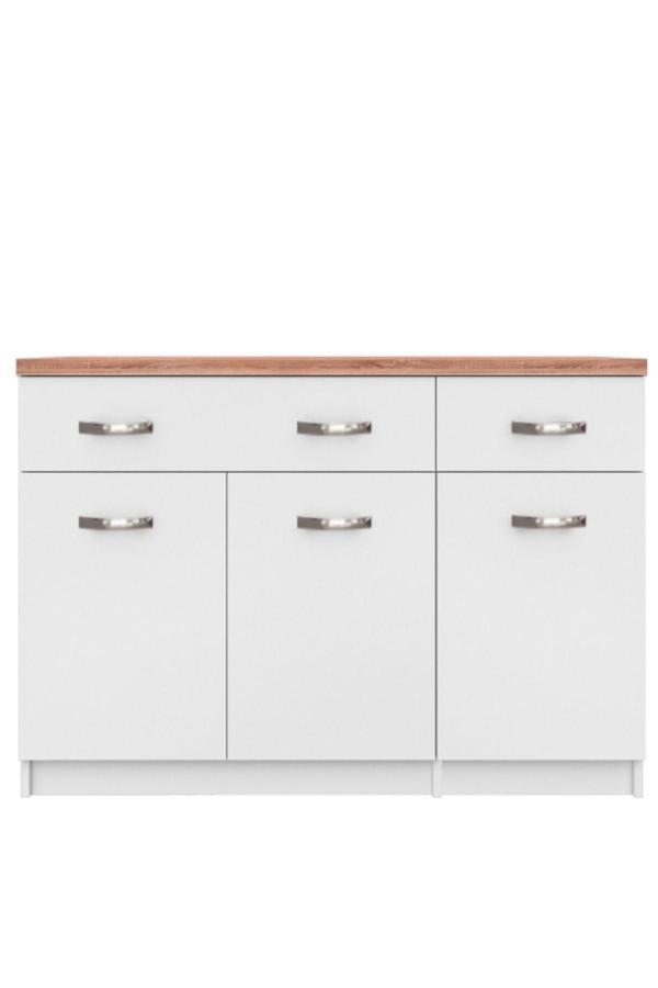 T Designo Dune 3 Kapaklı-2 Çekmeceli Mutfak Alt Modül 120 Cm Beyaz - Atlantikçam Tezgah Dahil-Çok Amaçlı Dolap - Image 1