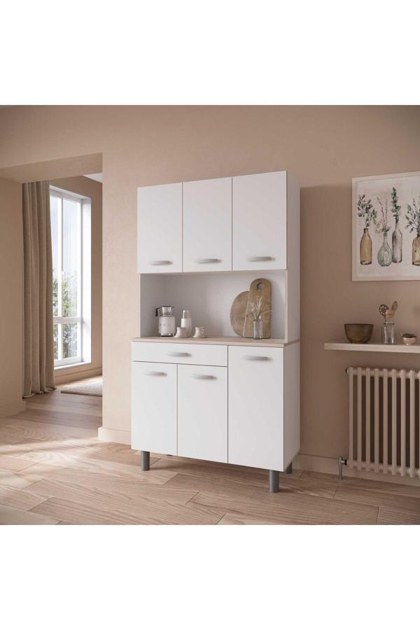 T Designo Menekşe Çok Amaçlı Dolap-Mikrodalga-Erzak-Airfryer-Mutfak-Kiler Dolabı-Kahve Köşesi-Beyaz-120Cm - Image 1