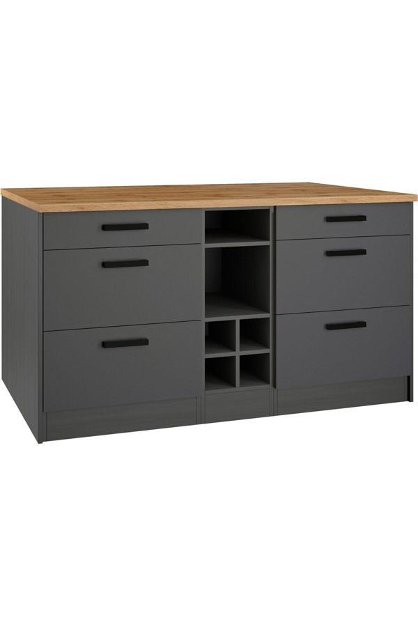 T Designo Okeanos Mutfak Alt Modül 6 Çekmeceli -150 Cm Antrasit-Tezgah Dahil - Image 1