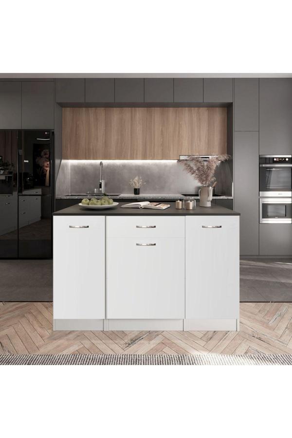 T Designo Polka Mutfak Adası -1 Çekmeceli 3 Kapaklı Alt Modül- Çok Amaçlı Dolap 160 Cm Tezgah Dahil - Image 1