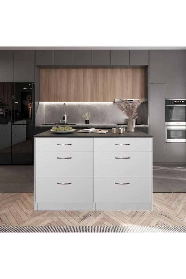 T Designo Zumba Mutfak Adası -6 Çekmeceli Alt Modül- Çok Amaçlı Dolap 120 Cm Tezgah Dahil - Image 1