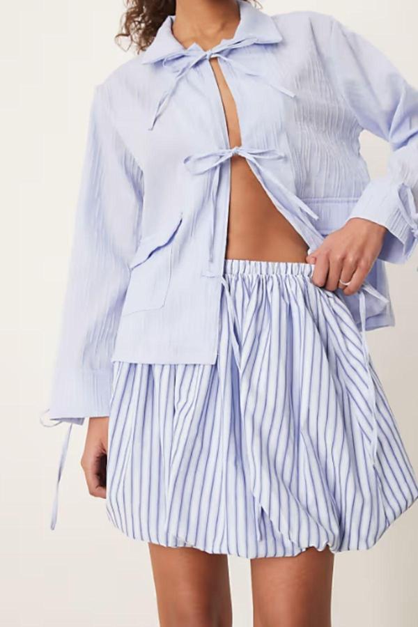 Balon Kesim Mini Tasarım Etek Mavi Çizgili - Image 1