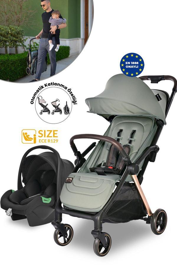 Lorelli Loret Otomatik Katlanan Kabin Boy & Travel Set Bebek Arabası - Green - Image 1