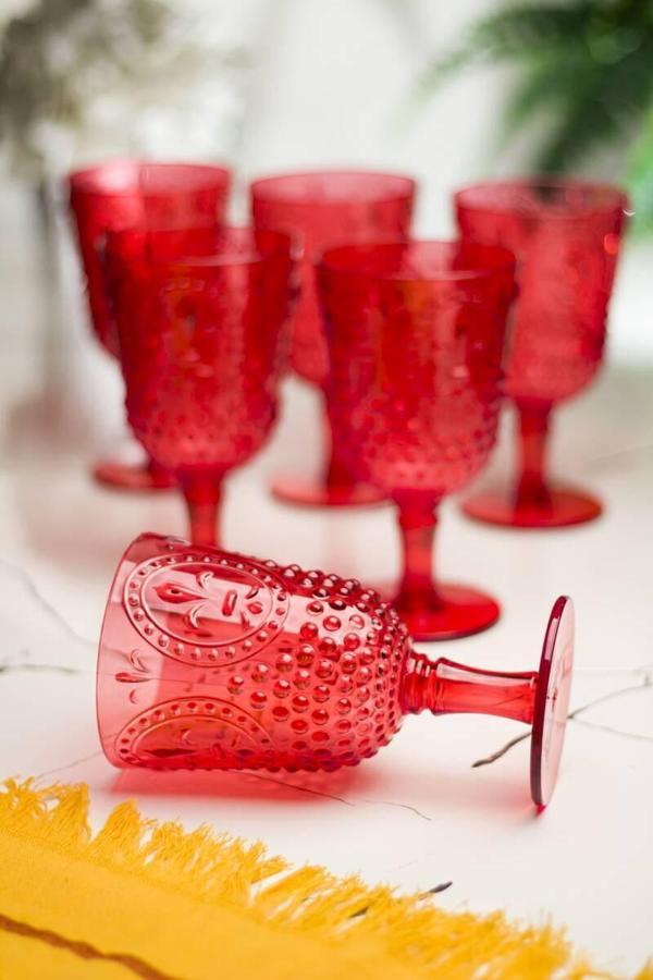 Akrilik Kırmızı 6lı Kadeh & Su Meşrubat Kahve Yanı Bardağı 450 ml ( Cam Değildir ) - Image 1