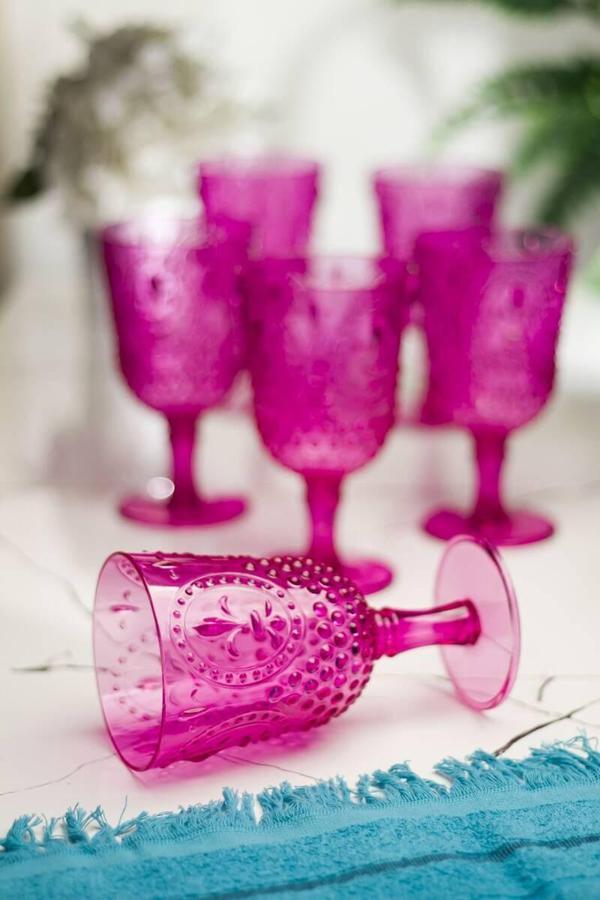 Akrilik Pembe 6lı Kadeh & Su Meşrubat Kahve Yanı Bardağı 450 ml ( Cam Değildir ) - Image 1
