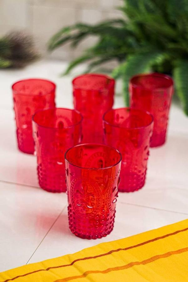 Akrilik Kırmızı 6lı Kısa Bardak & Su Meşrubat Kahve Yanı Bardağı 400 ml ( Cam Değildir ) - Image 1