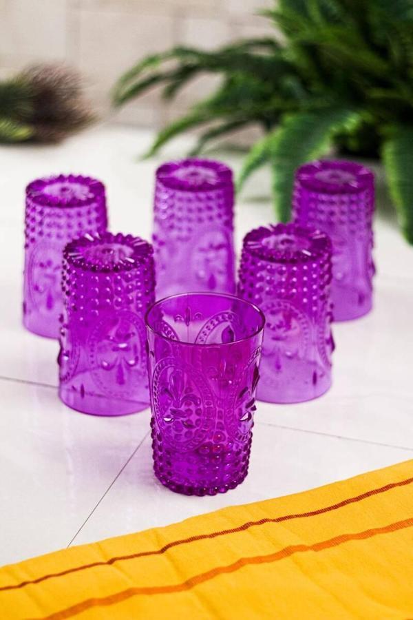 Akrilik Mor 6lı Kısa Bardak & Su Meşrubat Kahve Yanı Bardağı 400 ml ( Cam Değildir ) - Image 1
