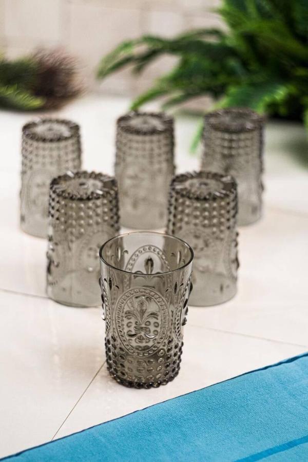Akrilik Füme 6lı Kısa Bardak & Su Meşrubat Kahve Yanı Bardağı 400 ml ( Cam Değildir ) - Image 1