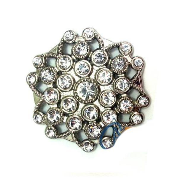 Taşlı Yuvarlak Broş, Sandık Süsü 4,5 cm - Nikel, 10 Adet - Image 1