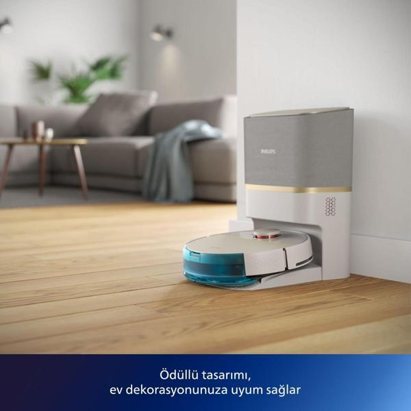 Philips HomeRun 7000 Serisi Aqua XU7100/02 Çöp İstasyonlu Beyaz Gold Akıllı Robot Süpürge - Image 1