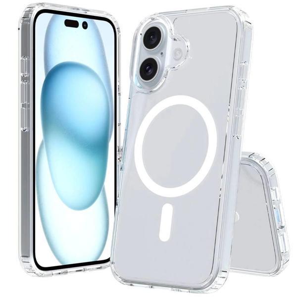 Apple iPhone 16 Kılıf M-safe Şarj Özellikli Şeffaf Sert PC Zore Embos Kapak - Image 1