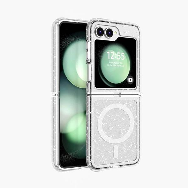 Galaxy Z Flip 6 Kılıf M-safe Şarj Özellikli Parlayan Simli Saydam Renkli Zore Allstar Kapak - Image 1
