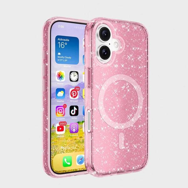 Apple iPhone 16 Kılıf M-safe Şarj Özellikli Parlayan Simli Saydam Renkli Zore Allstar Kapak - Image 1