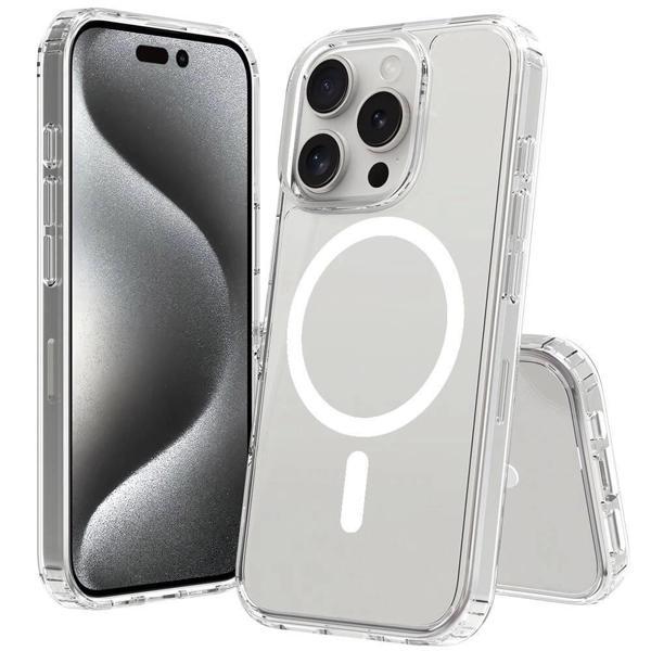 Apple iPhone 16 Pro Kılıf M-safe Şarj Özellikli Şeffaf Sert PC Zore Embos Kapak - Image 1