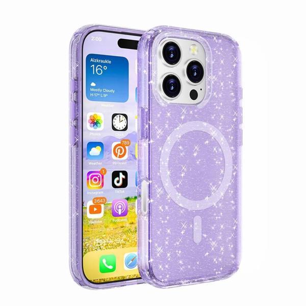 Apple iPhone 16 Pro Kılıf M-safe Şarj Özellikli Parlayan Simli Saydam Renkli Zore Allstar Kapak - Image 1