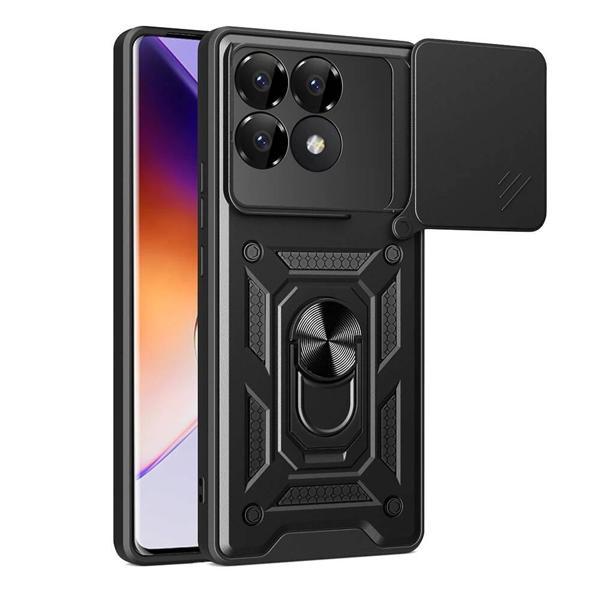 Xiaomi Poco F6 Pro Kılıf Magnetik Standlı Kamera Korumalı Zore Sürgülü Vega Kapak - Image 1