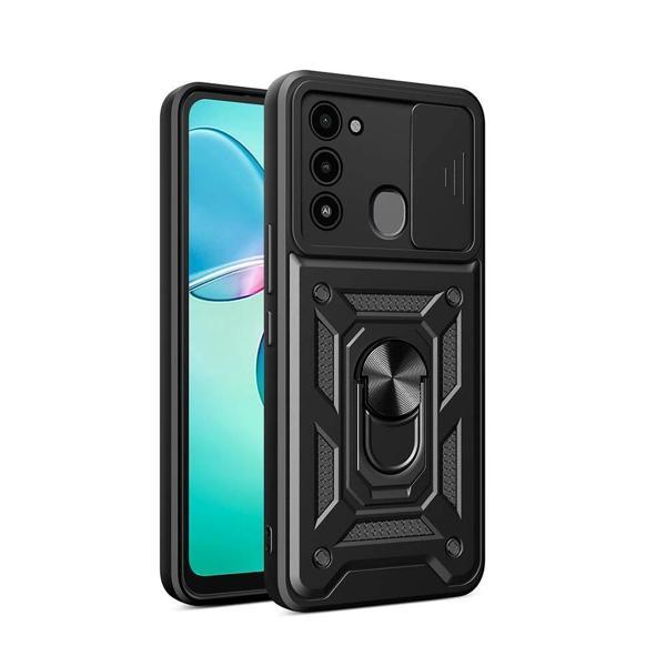 Tecno Spark 8C Kılıf Magnetik Standlı Kamera Korumalı Zore Sürgülü Vega Kapak - Image 1