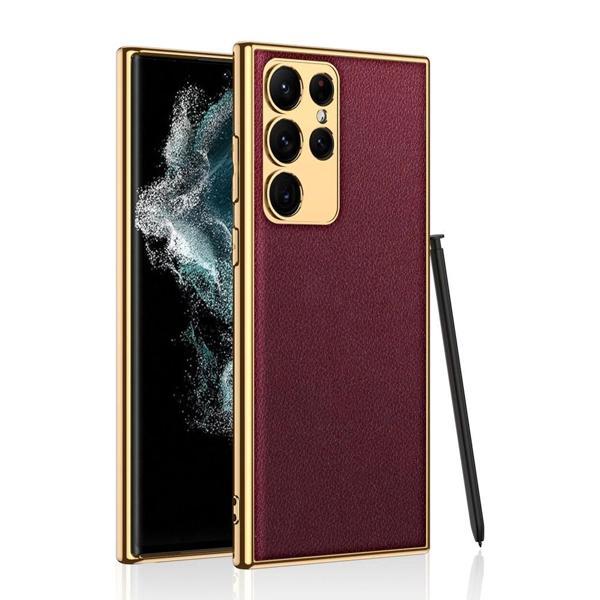 Galaxy S23 Ultra Kılıf Deri Görünümlü Kenarları Elektroplating Kaplama Zore Fizyon Kapak - Image 1