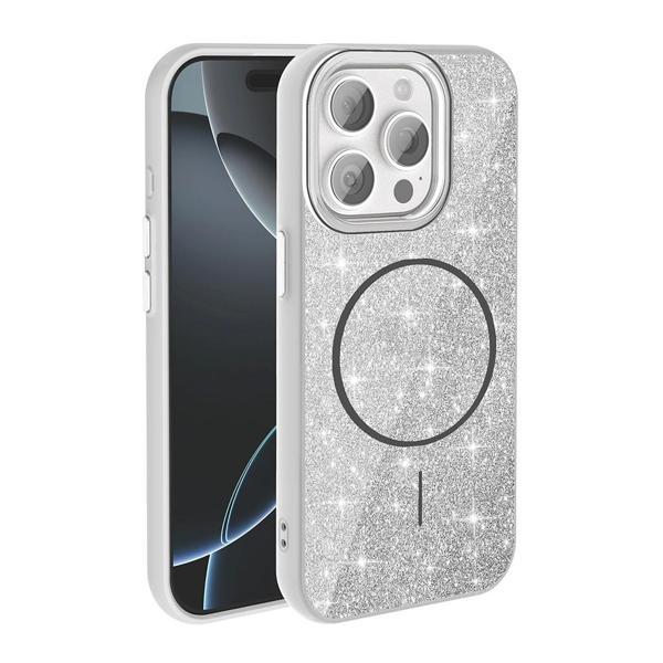 Apple iPhone 15 Pro Max Kılıf M-safe Şarj Özellikli Parlayan Simli Zore Okso Kapak - Image 1