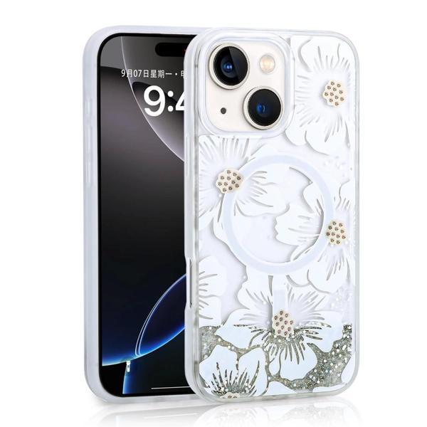 Apple iPhone 14 Kılıf Sıvılı Simli Baskılı Şeffaf Arka Yüzey Zore Mossa Silikon Kapak - Image 1