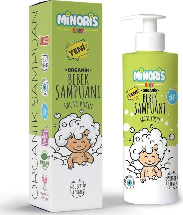 Minoris Baby Organik Saç ve Vücut Şampuanı Parfümsüz Vegan 400 ml - Image 1