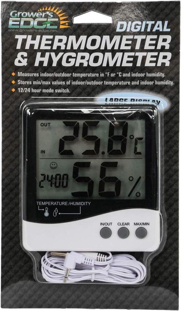 Growers Edge Büyük Ekran Dijital Termometre - Nem Ölçer - Saat / Thermometer / Hygrometer - Image 1