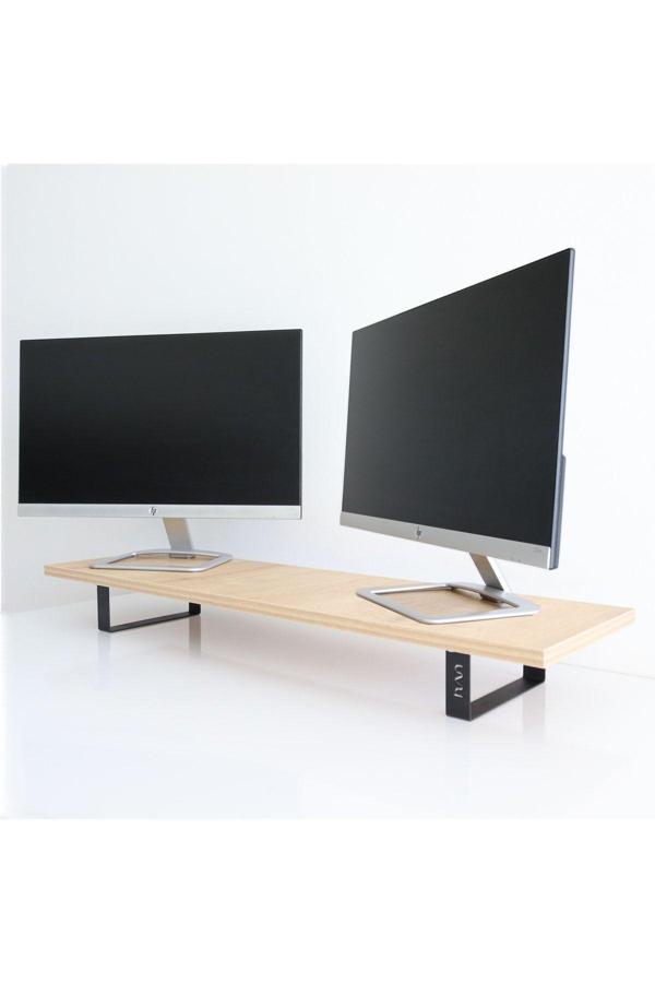 Hansdo Dual Monitör Standı - İkili Monitör Standı - Monitör Yükseltici - MDF Lam - Safir Meşe - WMS2 - Image 1