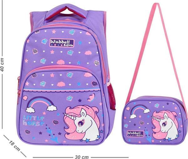 Waddell Lisanslı Lila Little Horse Desenli İlkokul Sırt Çantası Ve Beslenme Çantası - Image 1
