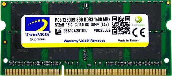 TwinMOS 12800S 8 GB DDR3 1600 MHz CL11 Notebook Ram - Image 1