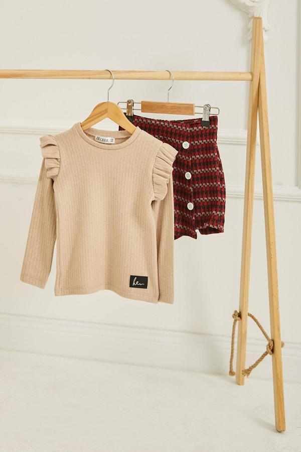 Kız Çocuk Kirmizi Şortlu İkili Takım - 26468 - Image 1